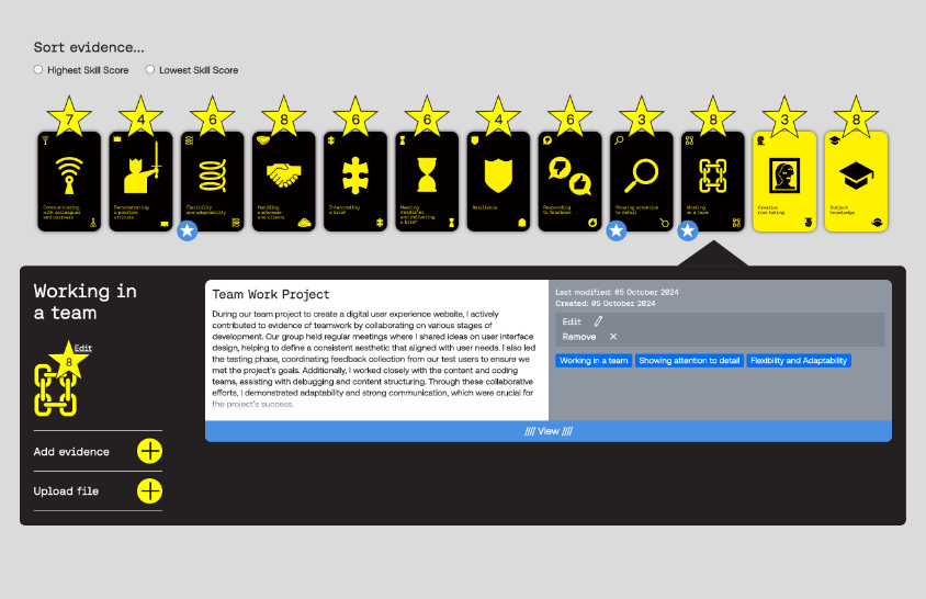 Image showing how to document evidence in PROFILE